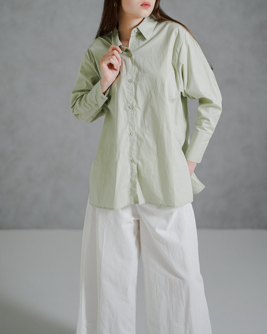 Arina Oversized Sage Shirt - Kemeja Wanita Kasual - 190216