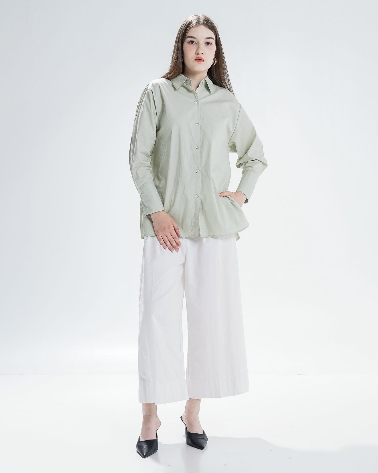 Arina Oversized Sage Shirt - Kemeja Wanita Kasual - 190216