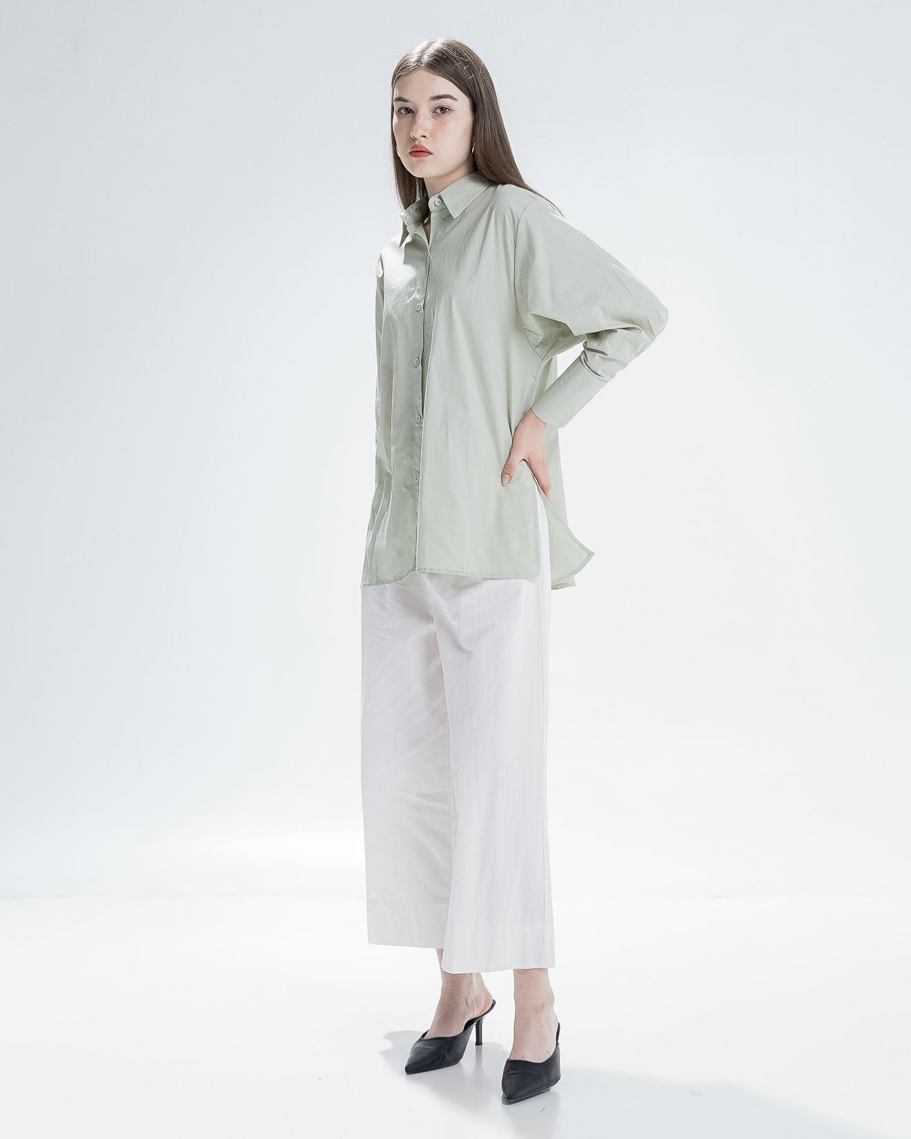 Arina Oversized Sage Shirt - Kemeja Wanita Kasual - 190216