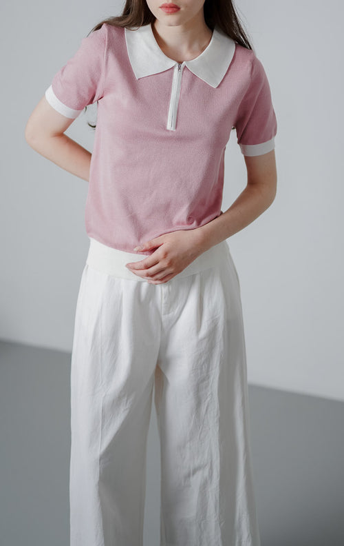 Jilian Zipper Pink Top – Atasan Rajut Wanita Casual - 190807