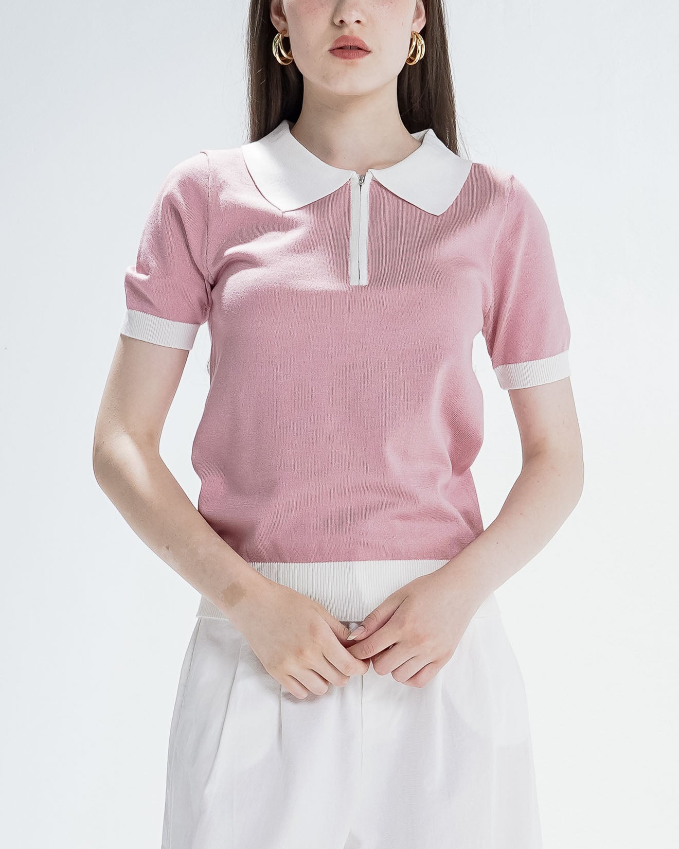 Jilian Zipper Pink Top – Atasan Rajut Wanita Casual - 190807