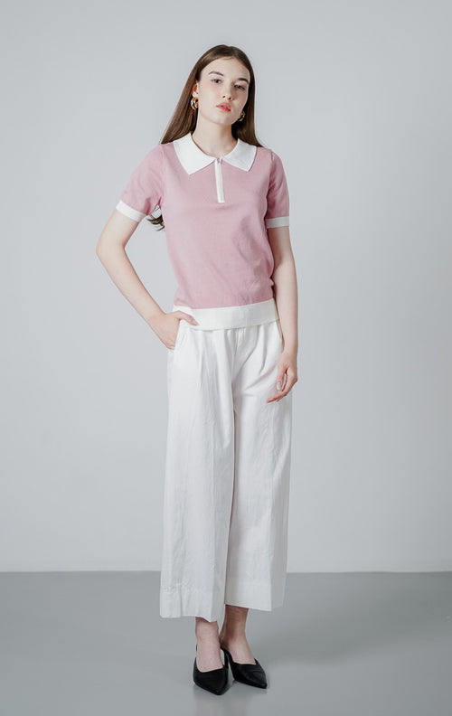 Jilian Zipper Pink Top – Atasan Rajut Wanita Casual - 190807