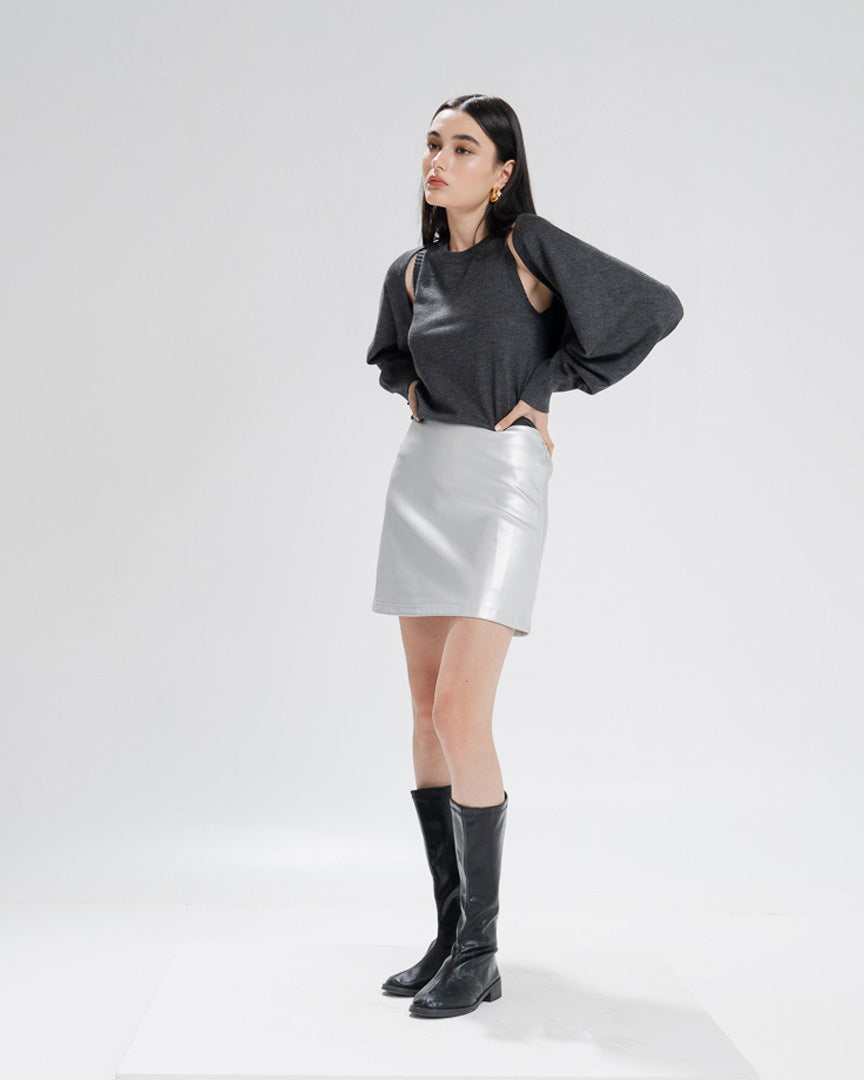 The Stage 2 Grey Sweater - Atasan Bolero Rajut Wanita Lengan Panjang - 190811