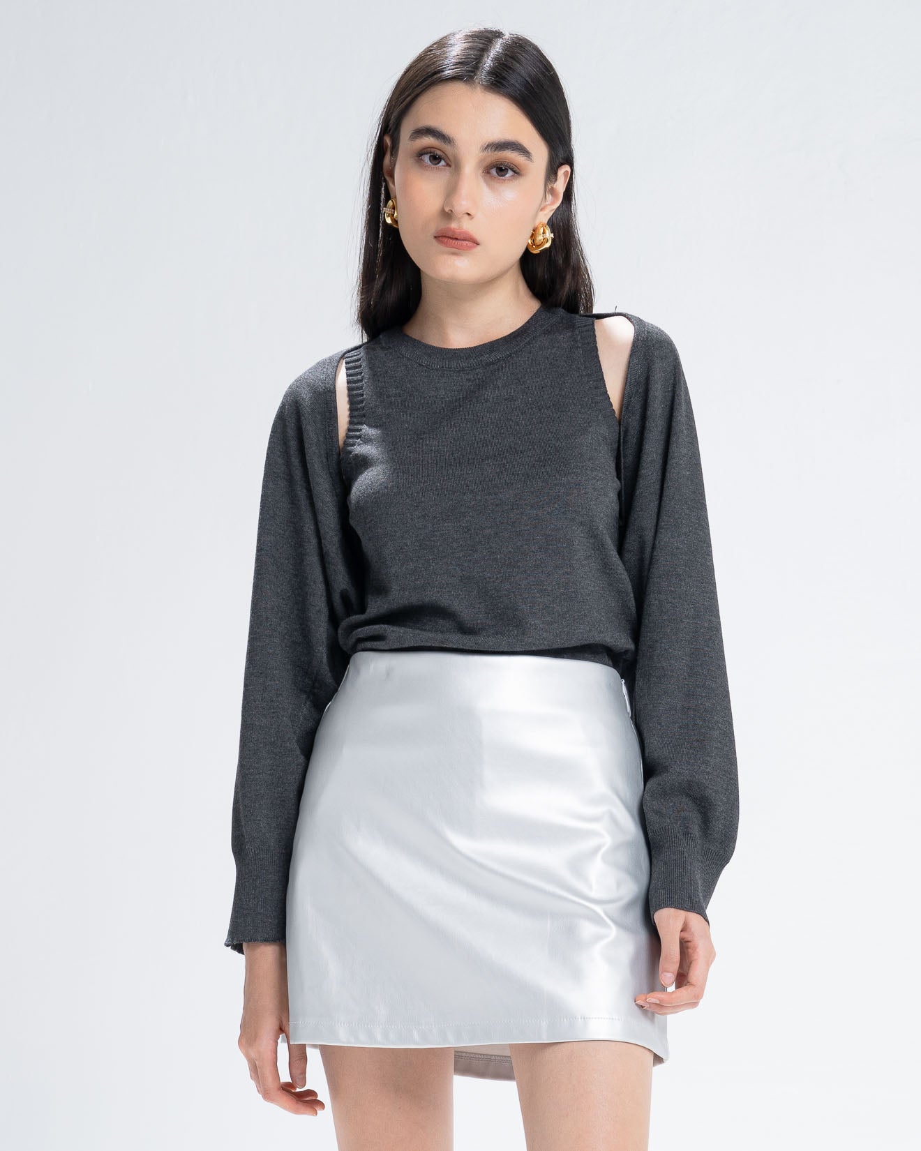 The Stage 2 Grey Sweater - Atasan Bolero Rajut Wanita Lengan Panjang - 190811