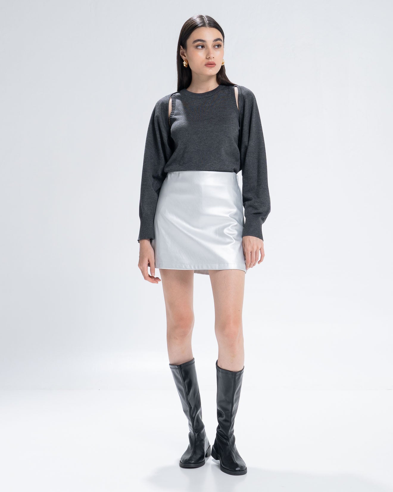 The Stage 2 Grey Sweater - Atasan Bolero Rajut Wanita Lengan Panjang - 190811