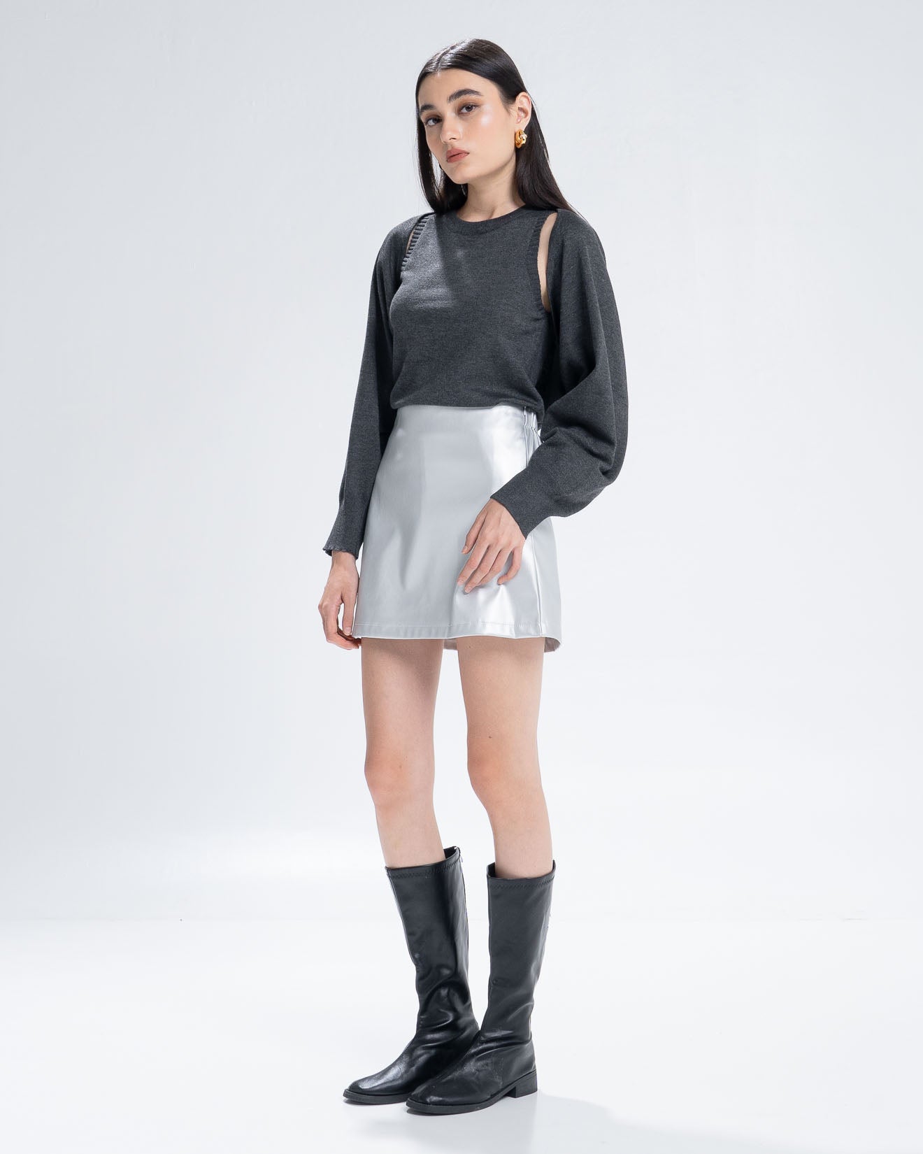 The Stage 2 Grey Sweater - Atasan Bolero Rajut Wanita Lengan Panjang - 190811