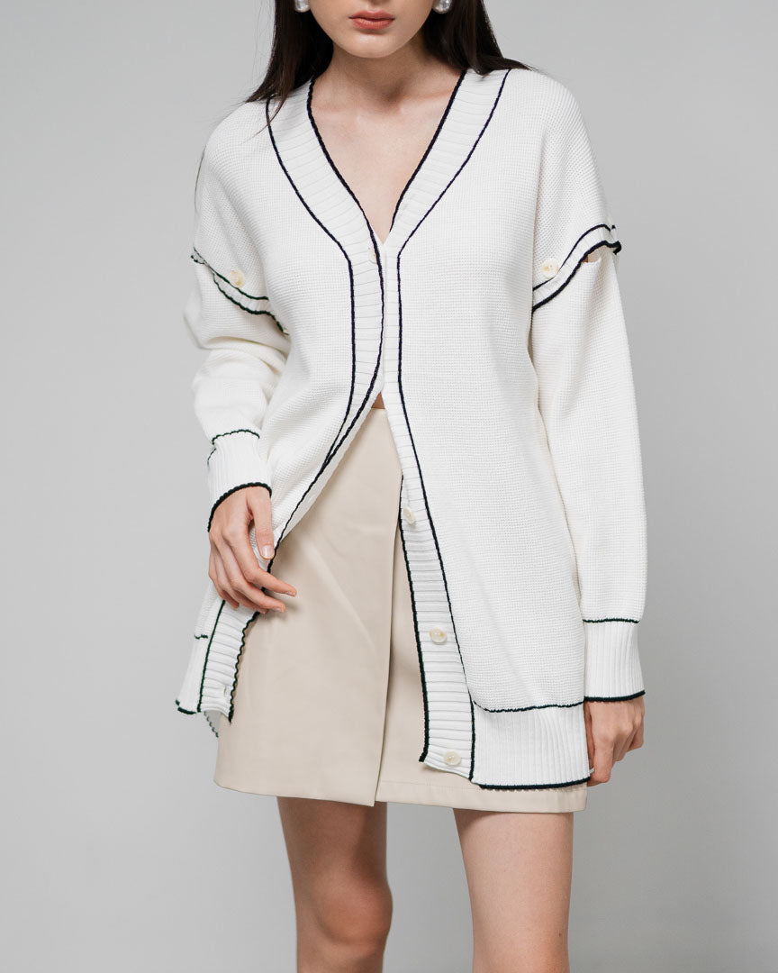 The Stage 03 White Cardigan - Outer Rajut Wanita Kekinian Detachable Lengan Panjang - 190814