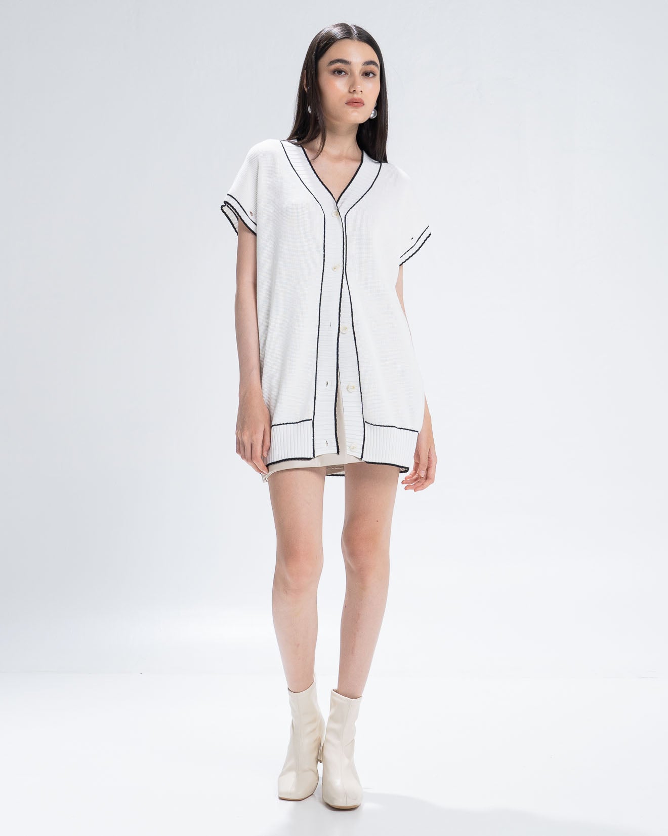 The Stage 03 White Cardigan - Outer Rajut Wanita Kekinian Detachable Lengan Panjang - 190814