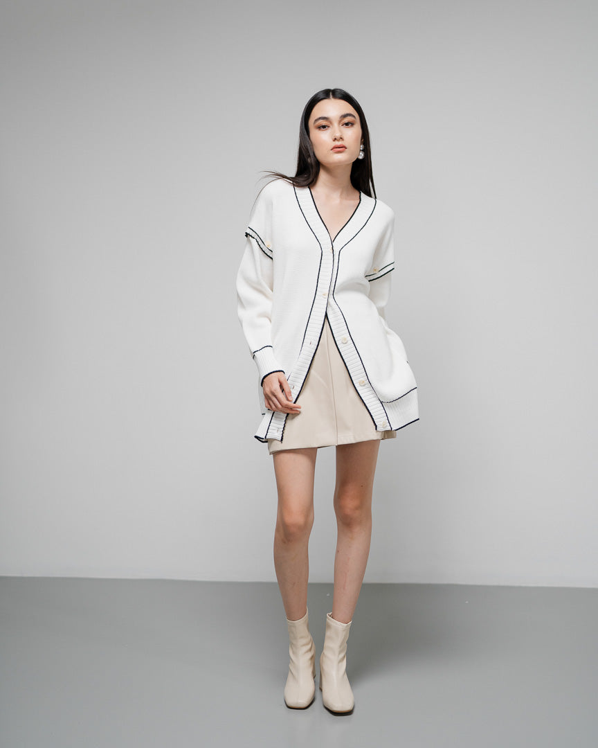 The Stage 03 White Cardigan - Outer Rajut Wanita Kekinian Detachable Lengan Panjang - 190814