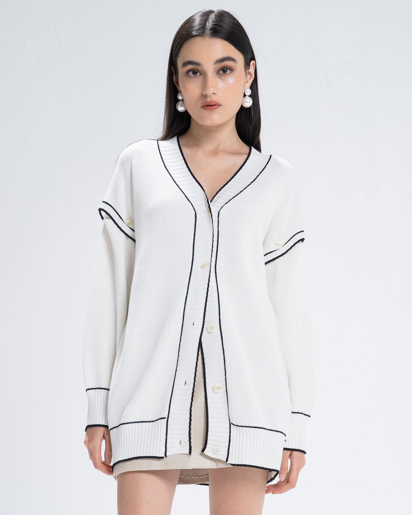 The Stage 03 White Cardigan - Outer Rajut Wanita Kekinian Detachable Lengan Panjang - 190814