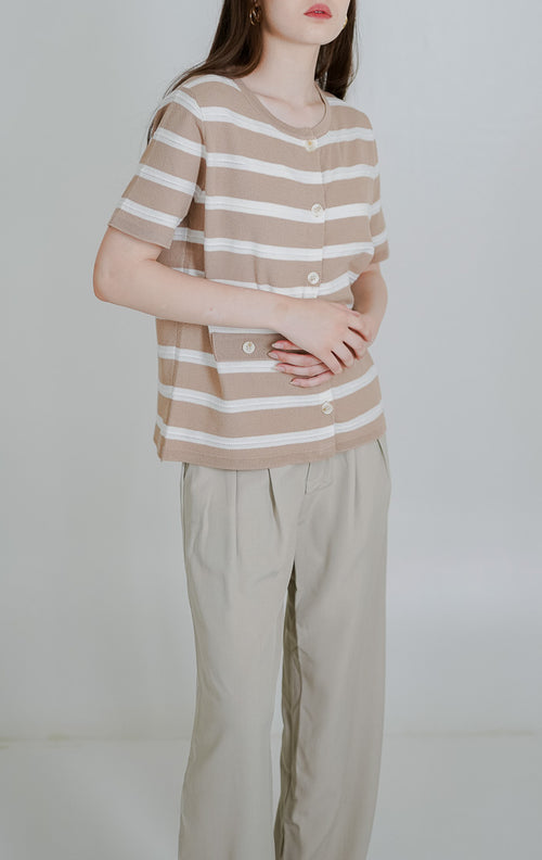Greta Striped Knit Brown Top – Atasan Rajut Wanita - 190816