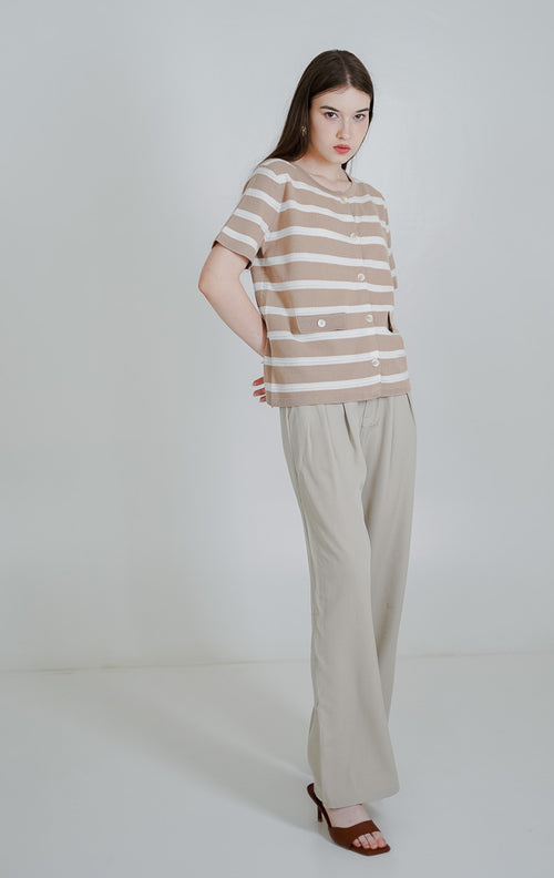 Greta Striped Knit Brown Top – Atasan Rajut Wanita - 190816