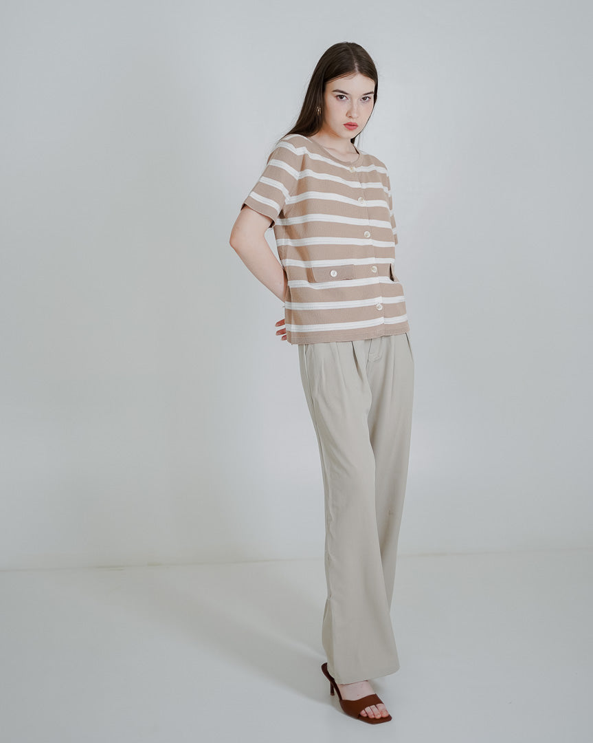 Greta Striped Knit Brown Top – Atasan Rajut Wanita - 190816