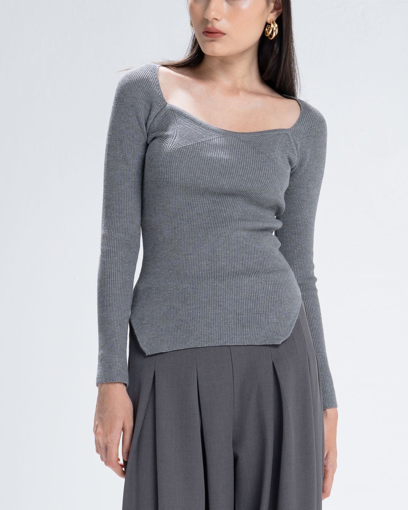 The Stage 5 Grey Top - Baju Atasan SlimFit Wanita Kekinian Lengan Panjang - 190818