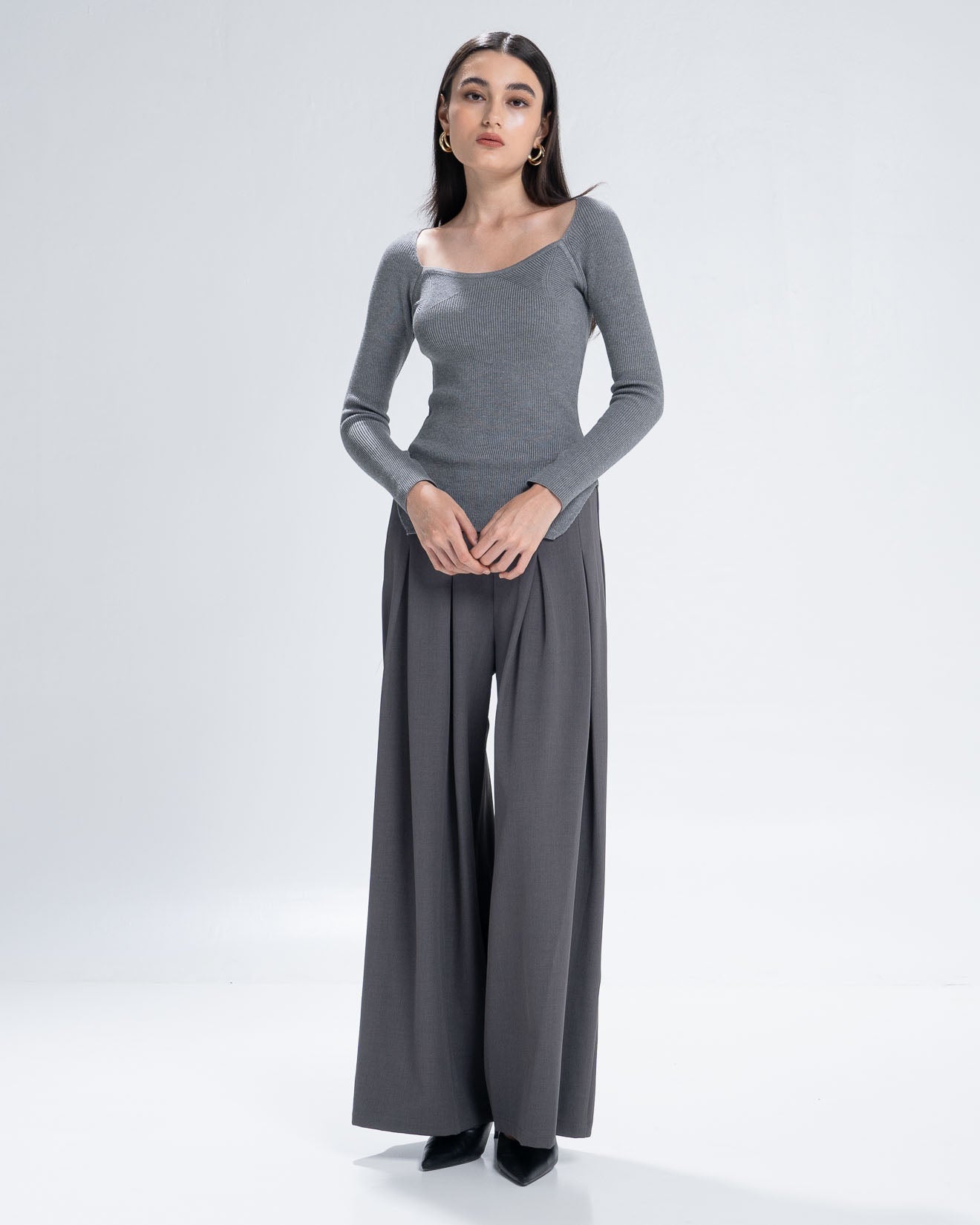 The Stage 5 Grey Top - Baju Atasan SlimFit Wanita Kekinian Lengan Panjang - 190818