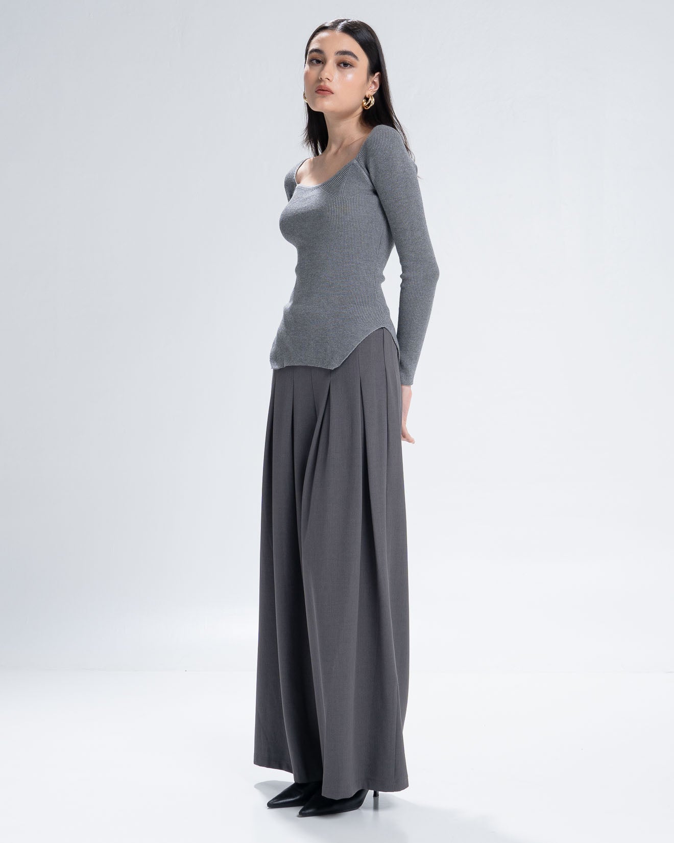 The Stage 5 Grey Top - Baju Atasan SlimFit Wanita Kekinian Lengan Panjang - 190818