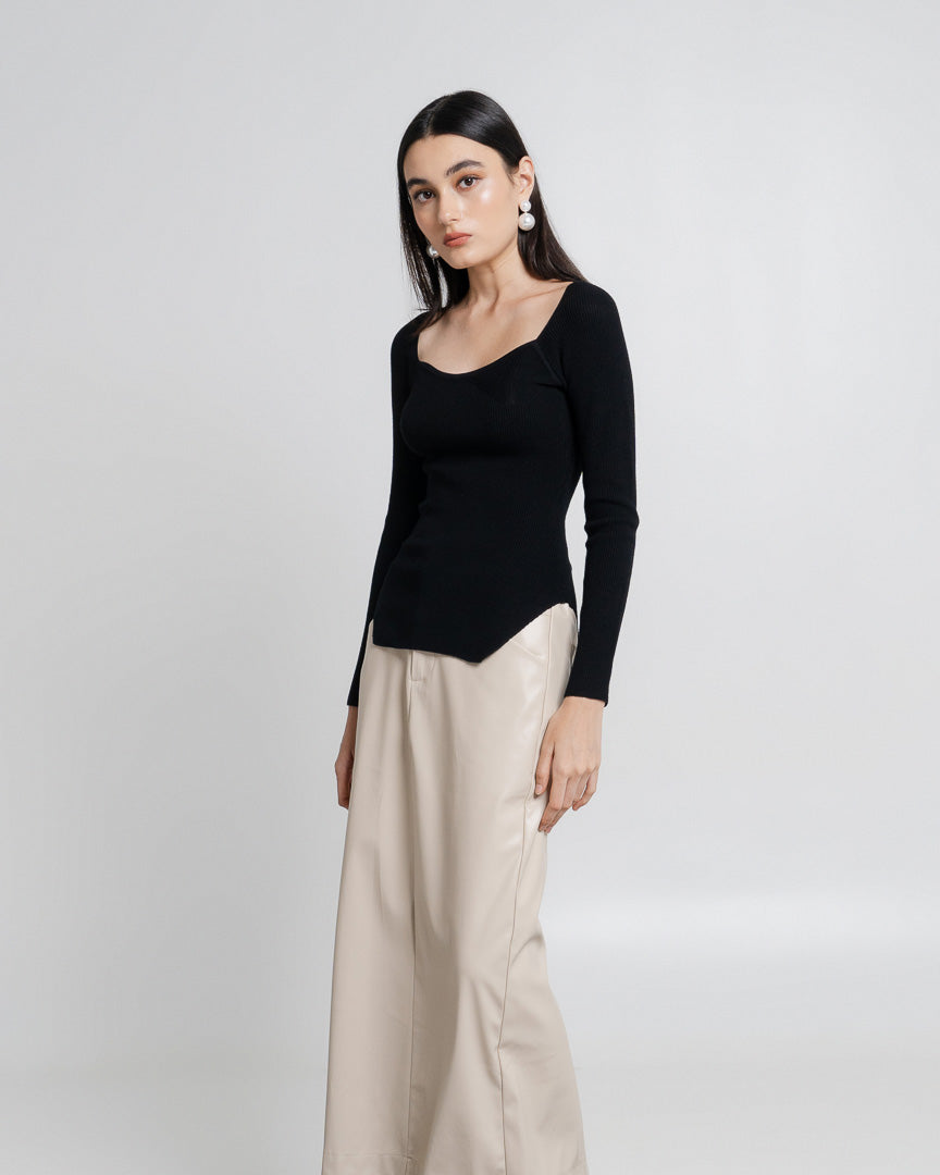 The Stage 5 Black Top - Baju Atasan SlimFit Wanita Kekinian Lengan Panjang - 190819