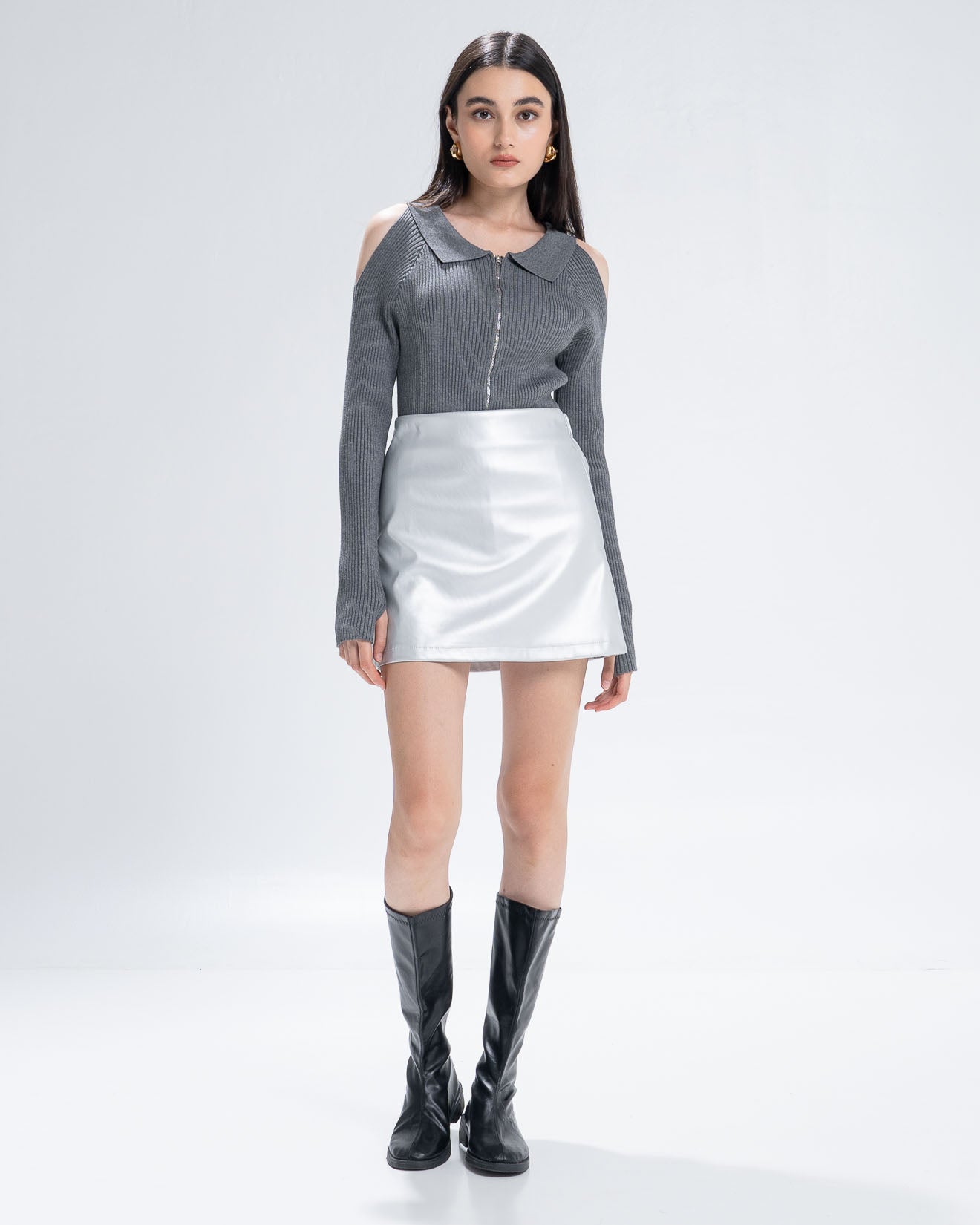 The Stage 06 Sweater Knit Top Grey - Atasan Rajut Wanita - 190821