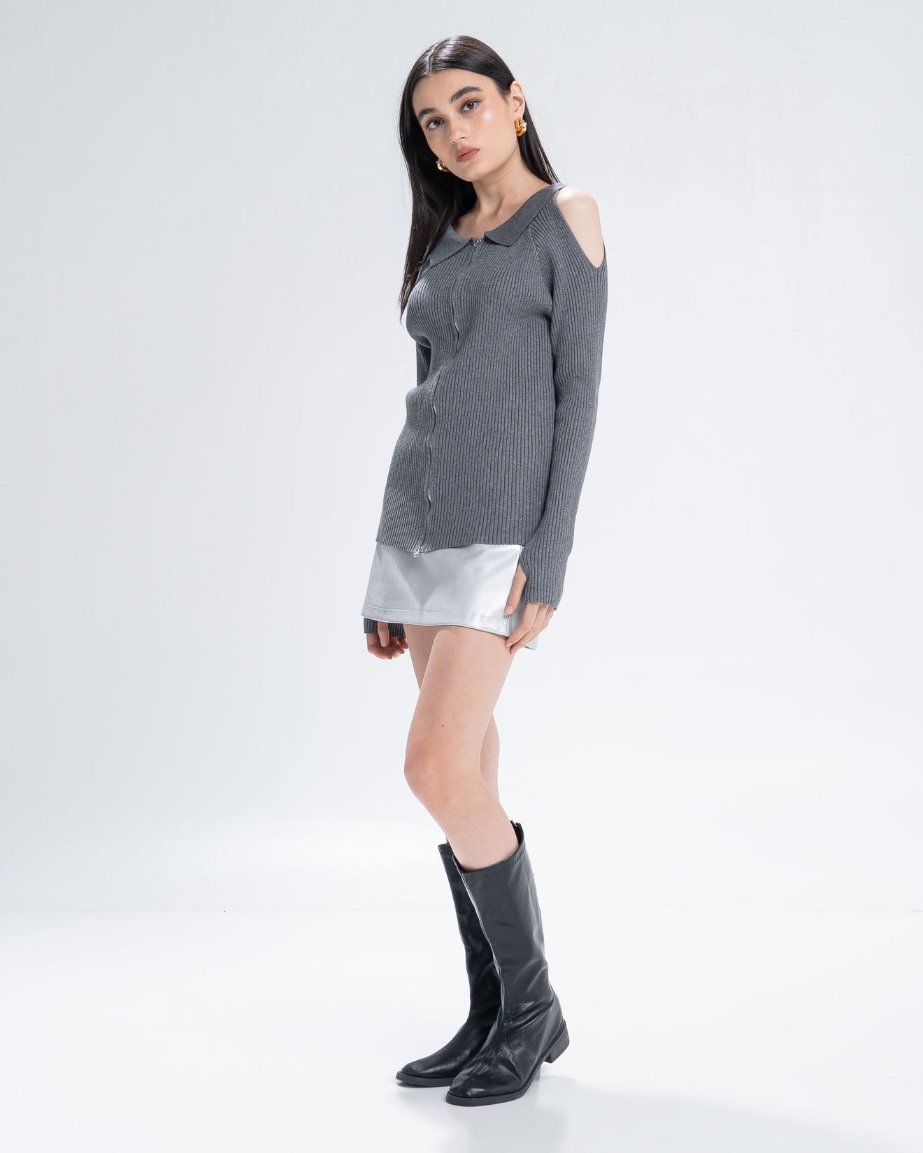 The Stage 06 Sweater Knit Top Grey - Atasan Rajut Wanita - 190821