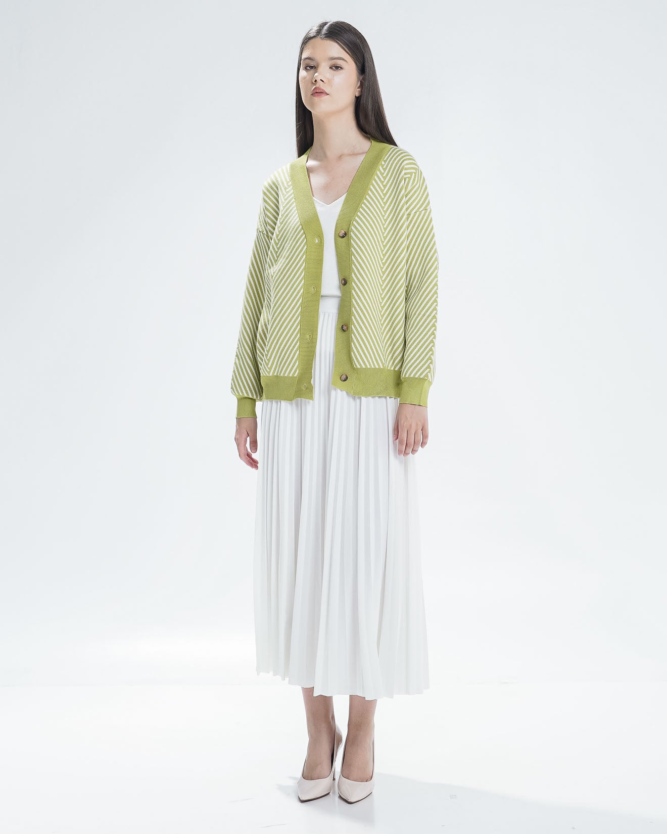 Adriana Oversized Pattern Lime Cardigan - Outer Rajut Wanita Lengan Panjang - 190840