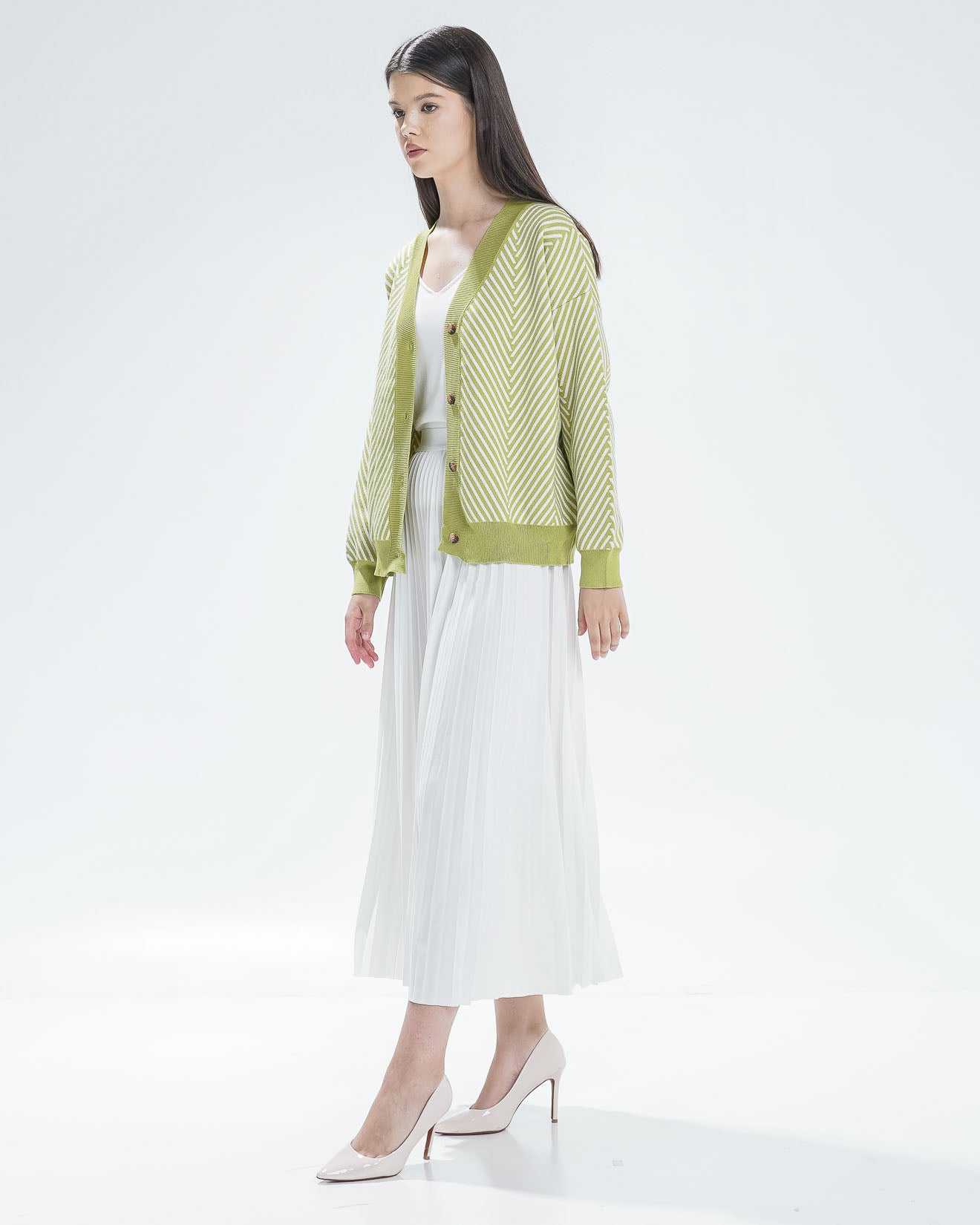 Adriana Oversized Pattern Lime Cardigan - Outer Rajut Wanita Lengan Panjang - 190840