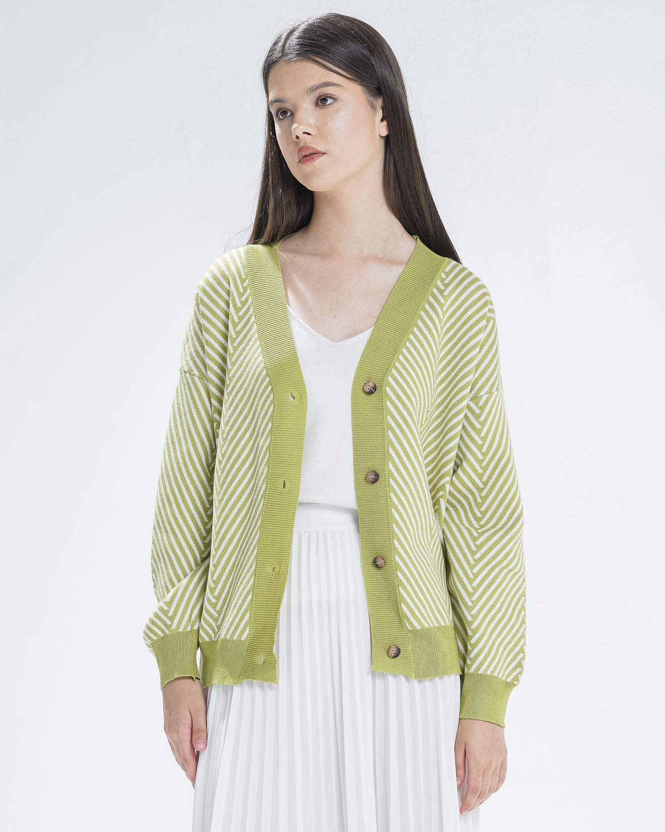 Adriana Oversized Pattern Lime Cardigan - Outer Rajut Wanita Lengan Panjang - 190840