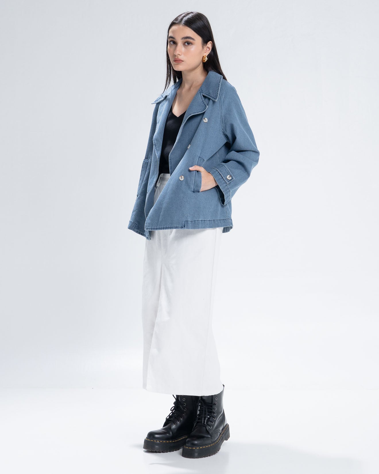 The Stage 12 Denim Blazer - Atasan Denim Wanita Kekinian Lengan Panjang - 190900