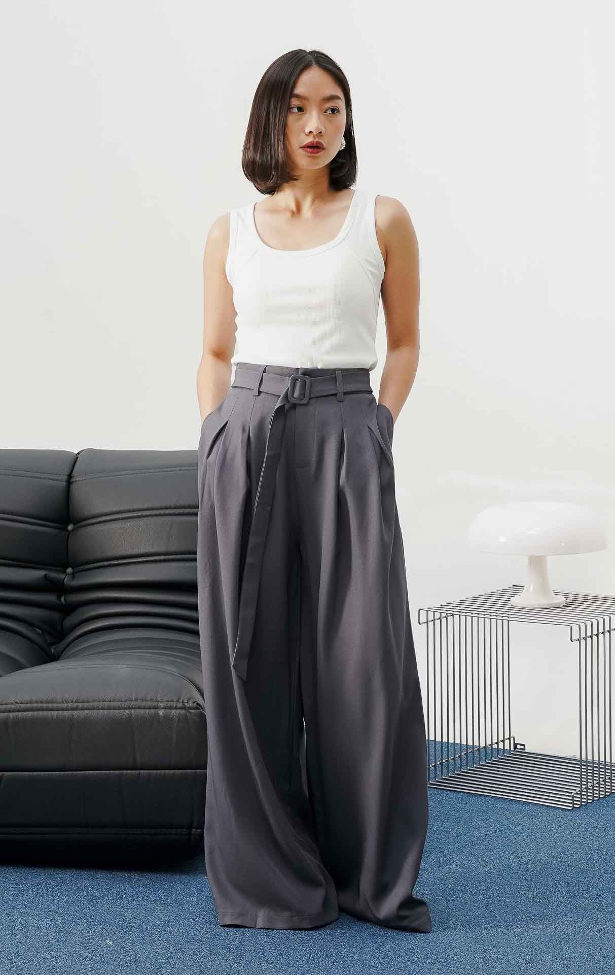 Agnes Belt Pants Dark Grey