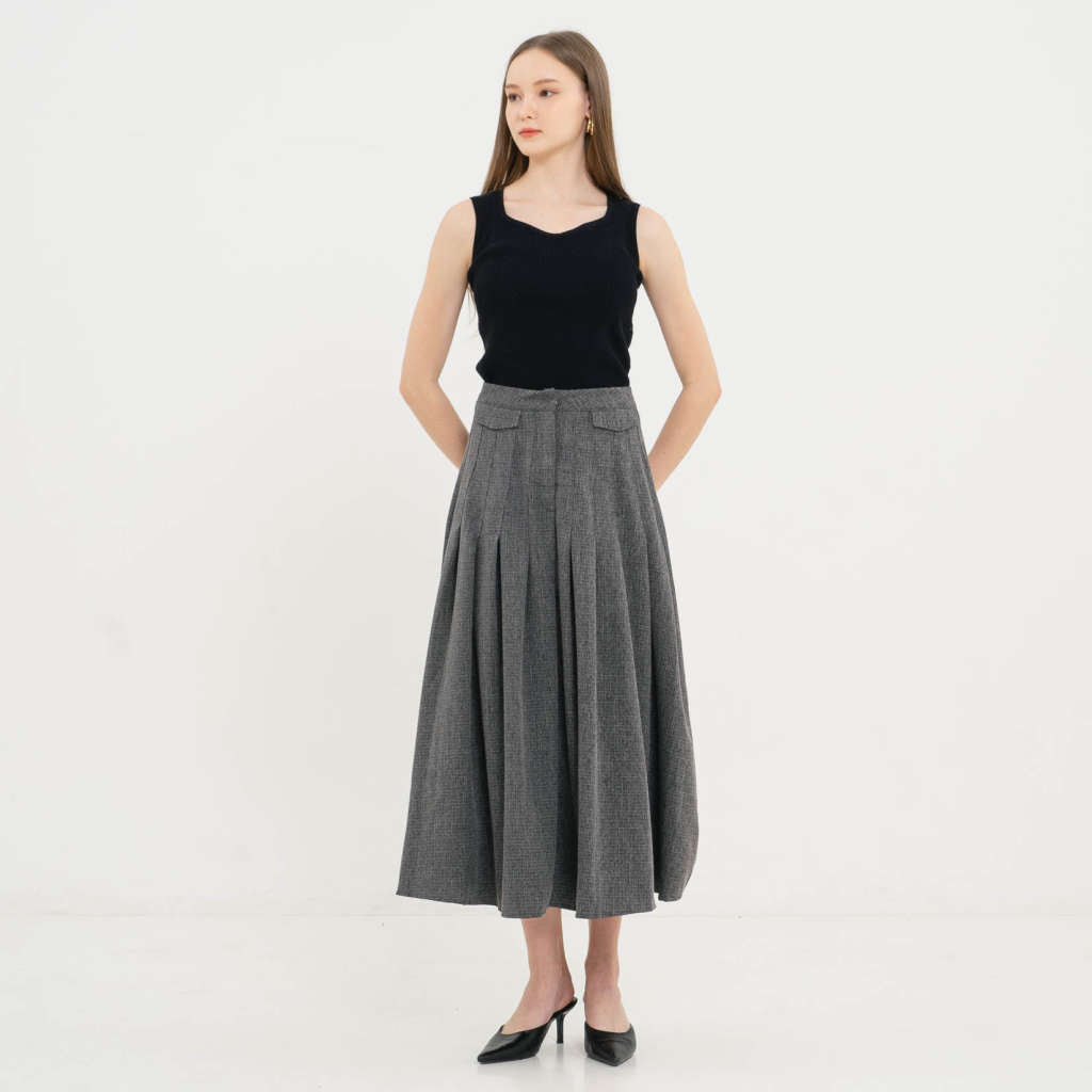 Jolie High-Waist Pleats Grey Skirt – Rok Panjang Wanita - 287218