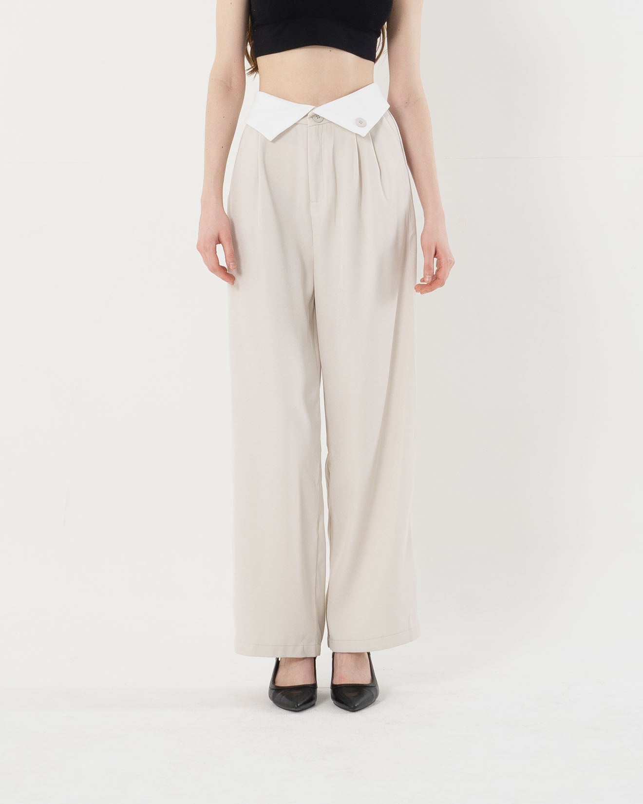 Jennie Unique Waist Wide Leg Ivory Pants - 287949