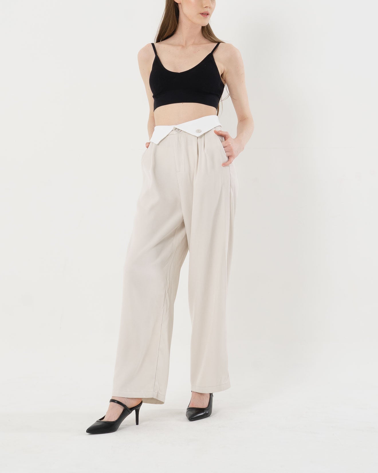 Jennie Unique Waist Wide Leg Ivory Pants - 287949