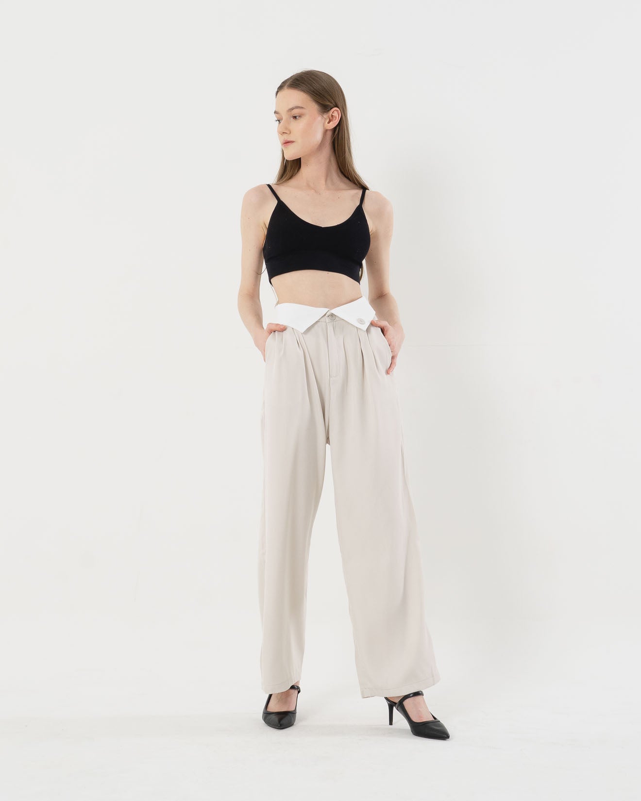 Jennie Unique Waist Wide Leg Ivory Pants - 287949