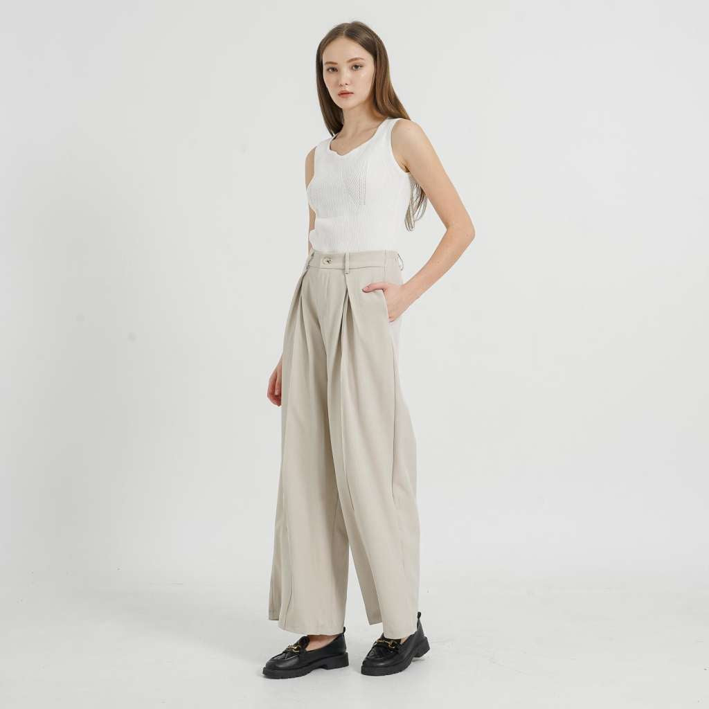 Sydney Wide Leg Ivory Pants - Celana Formal Wanita - 288413