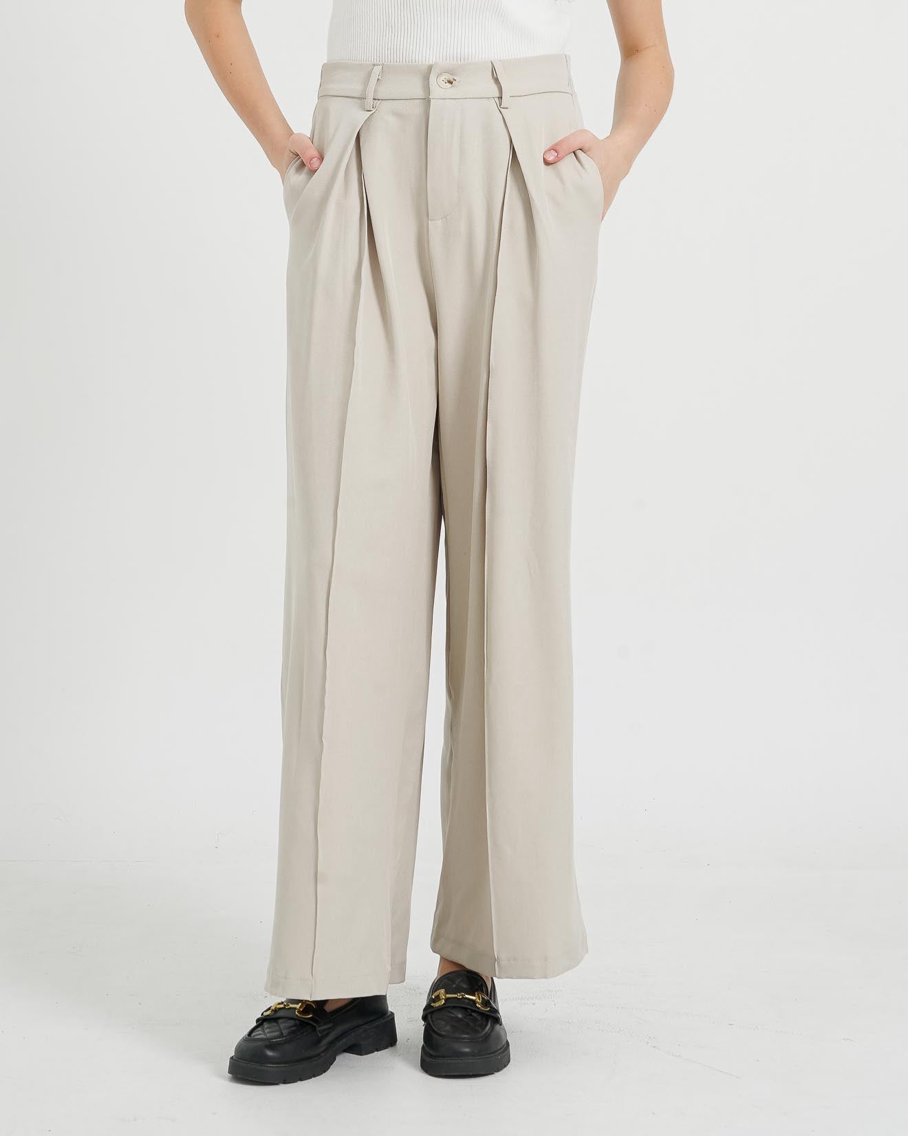 Sydney Wide Leg Ivory Pants - Celana Formal Wanita - 288413