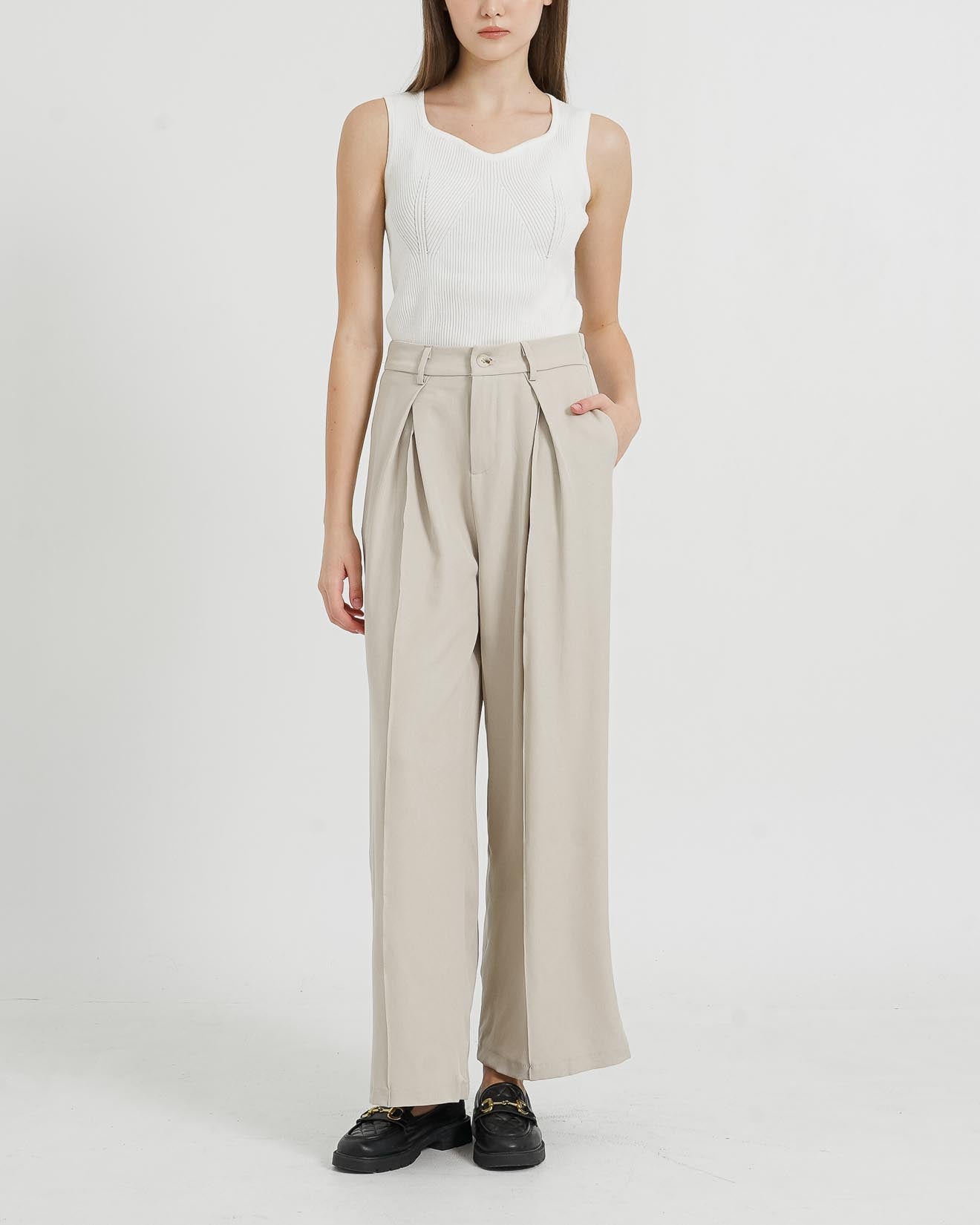 Sydney Wide Leg Ivory Pants - Celana Formal Wanita - 288413