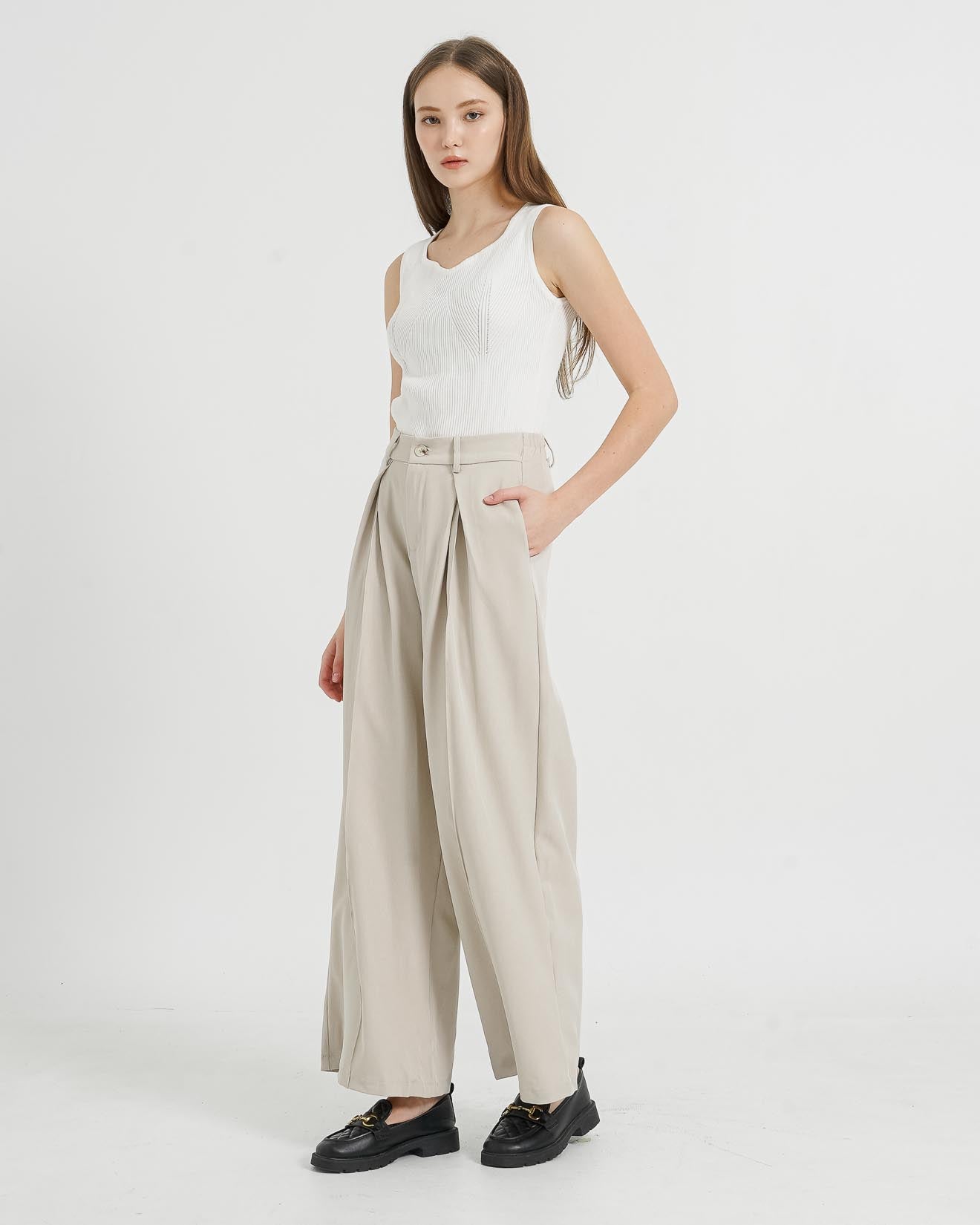 Sydney Wide Leg Ivory Pants - Celana Formal Wanita - 288413