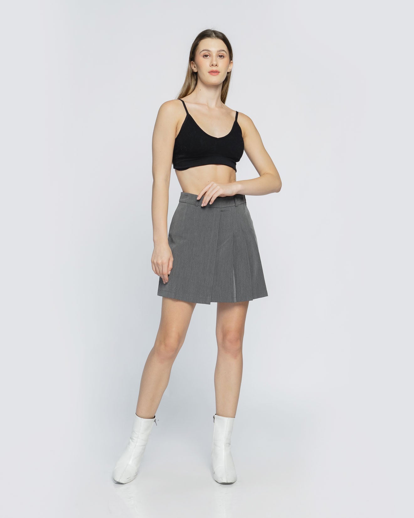 Arina Half Pleats Grey Skort - 288526