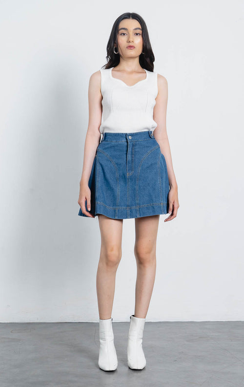 Acha Sinaga – Cayden A-Line Blue Denim Skort – 288917