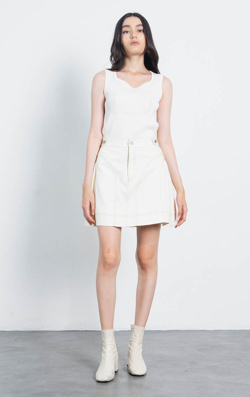 Acha Sinaga – Cayden A-Line Ivory Denim Skort – 288918