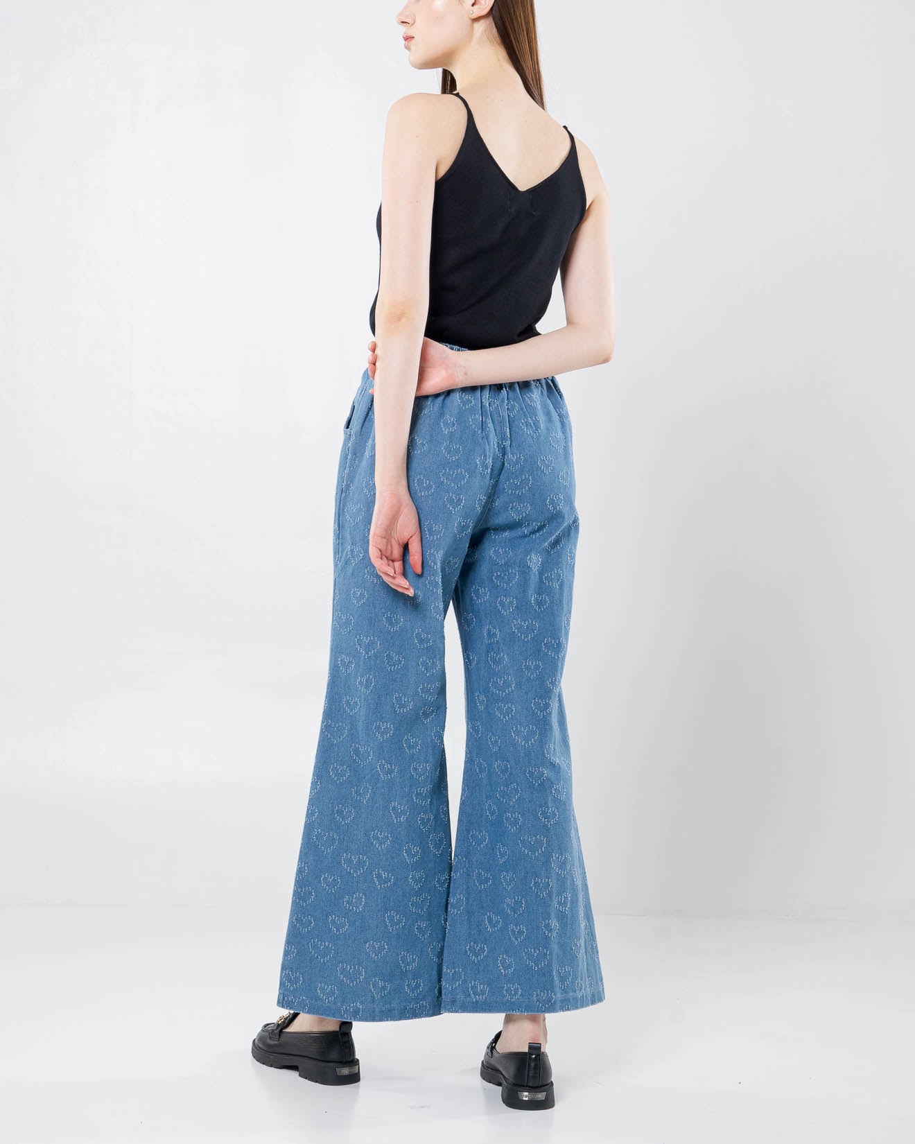 Mathilda Heart Wide Blue Pants – Celana Kulot Jeans Wanita - 288919