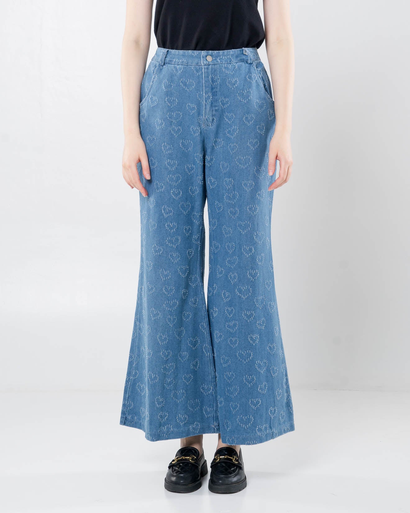 Mathilda Heart Wide Blue Pants – Celana Kulot Jeans Wanita - 288919