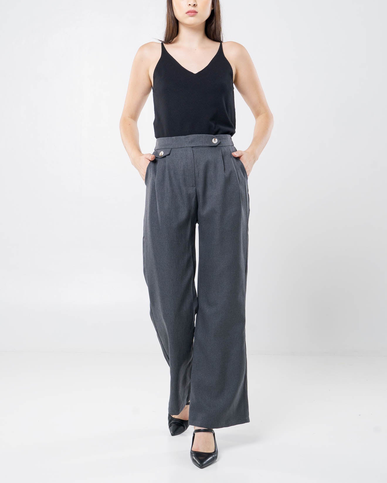 Leonardo Double Button Dark Pants Grey