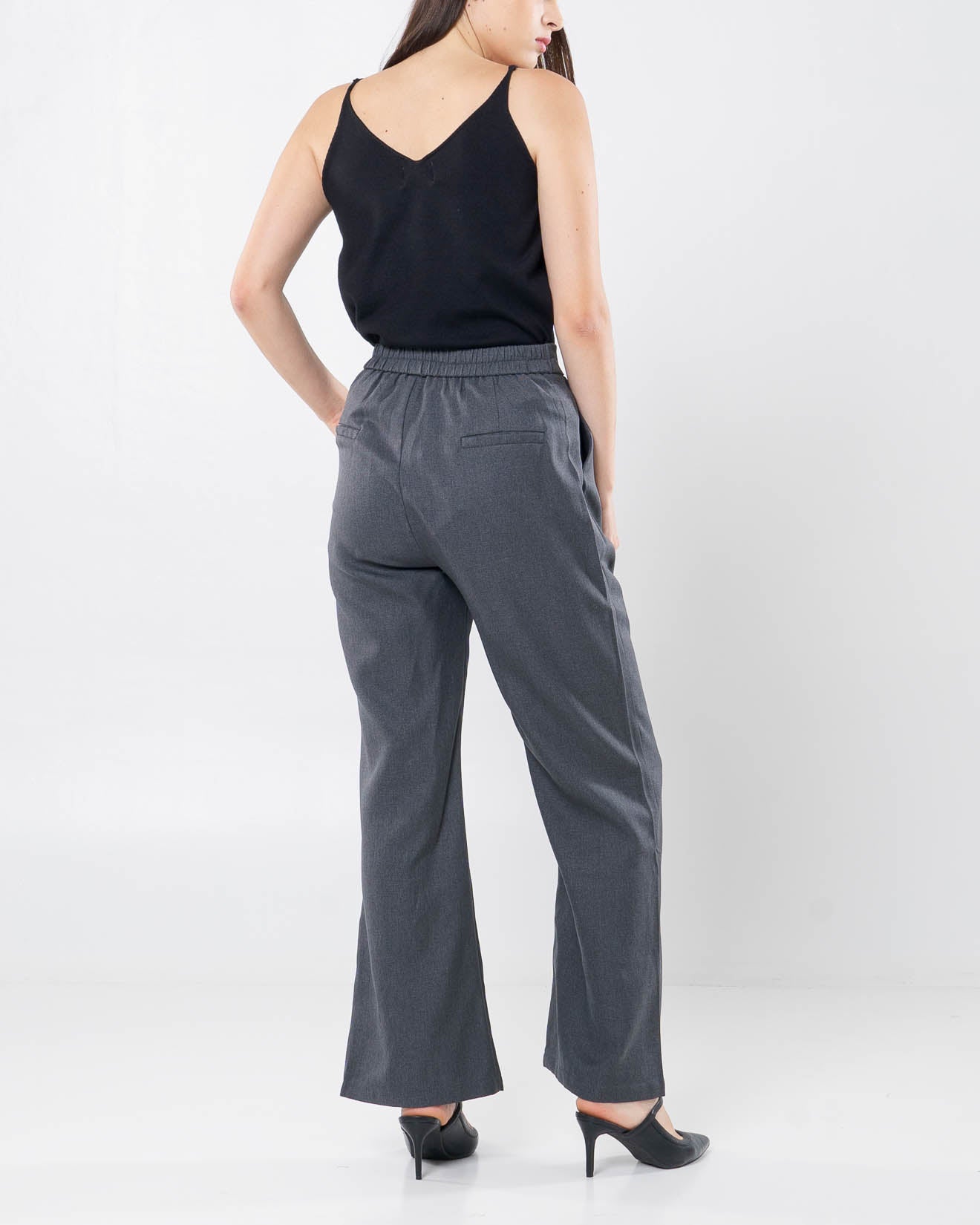 Leonardo Double Button Wide Dark Grey Pants – Celana Kulot Panjang Wanita - 288920