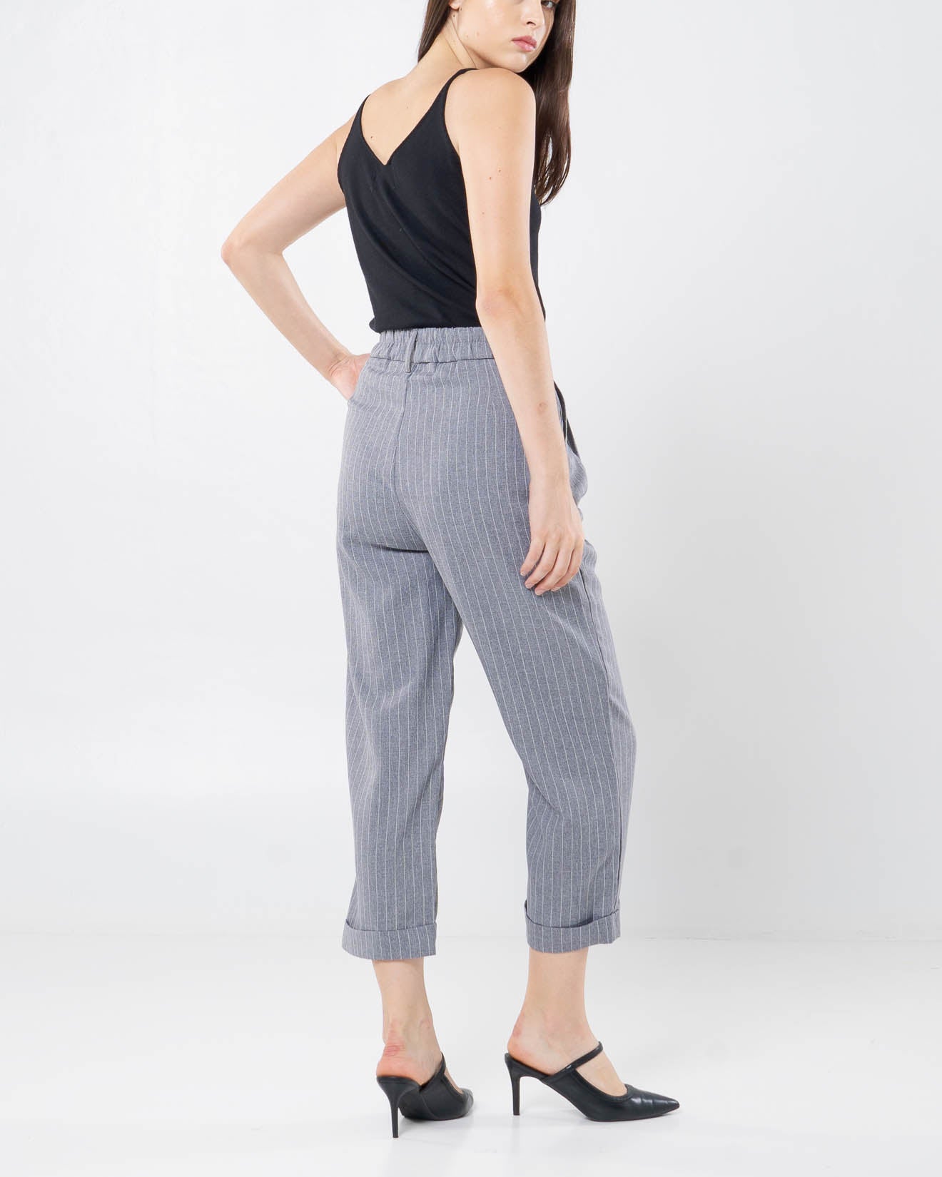 Dwyn Stripped Wide Grey Pants – Celana Formal Wanita - 288978