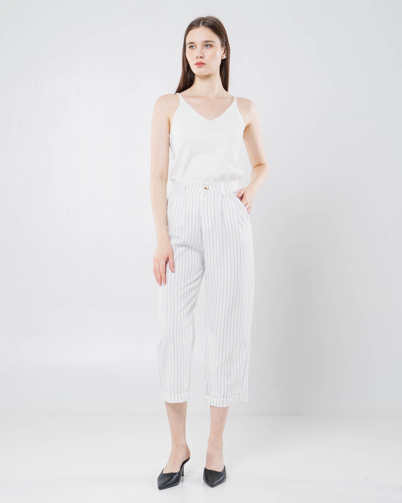 Dwyn Stripped Wide Pants White –  Celana Formal Wanita  – 288979