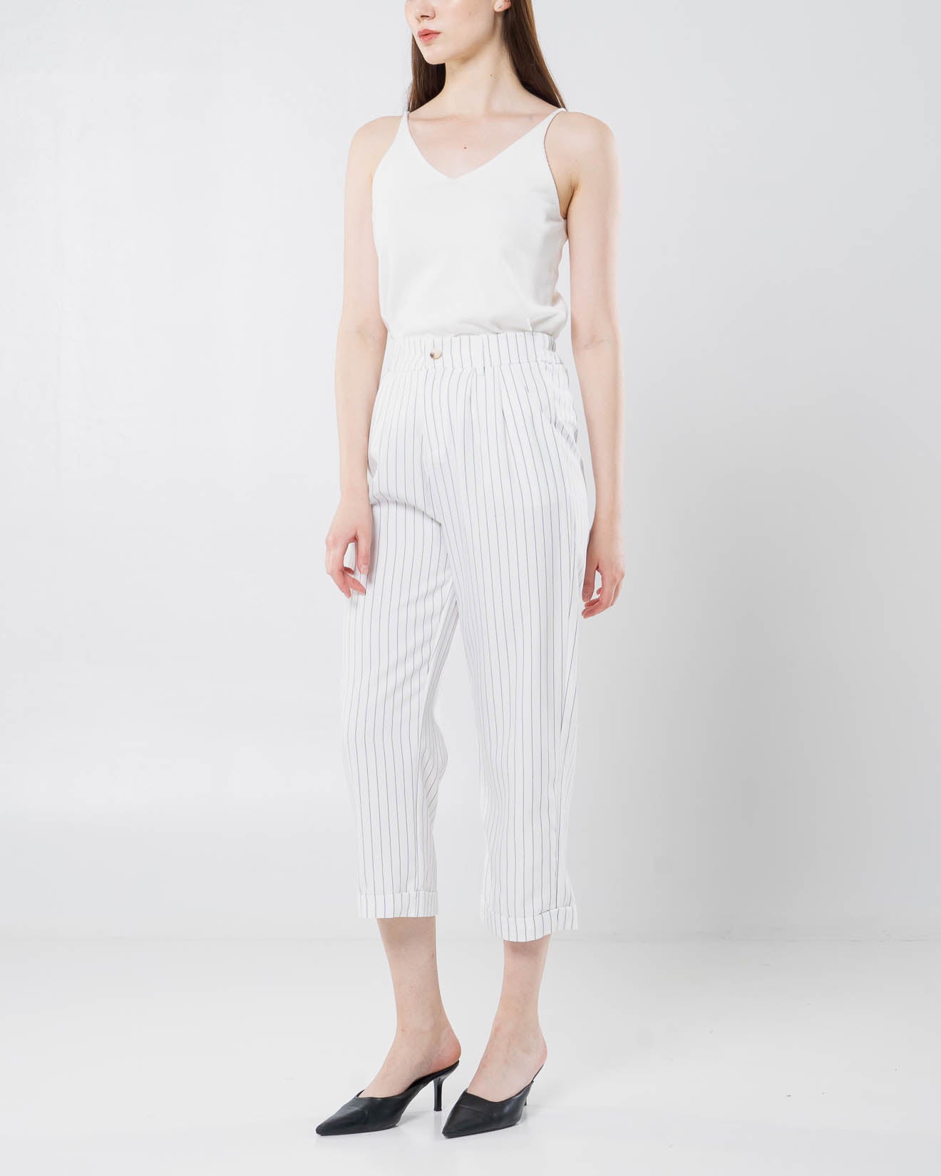 Dwyn Stripped Wide Pants White –  Celana Formal Wanita  – 288979