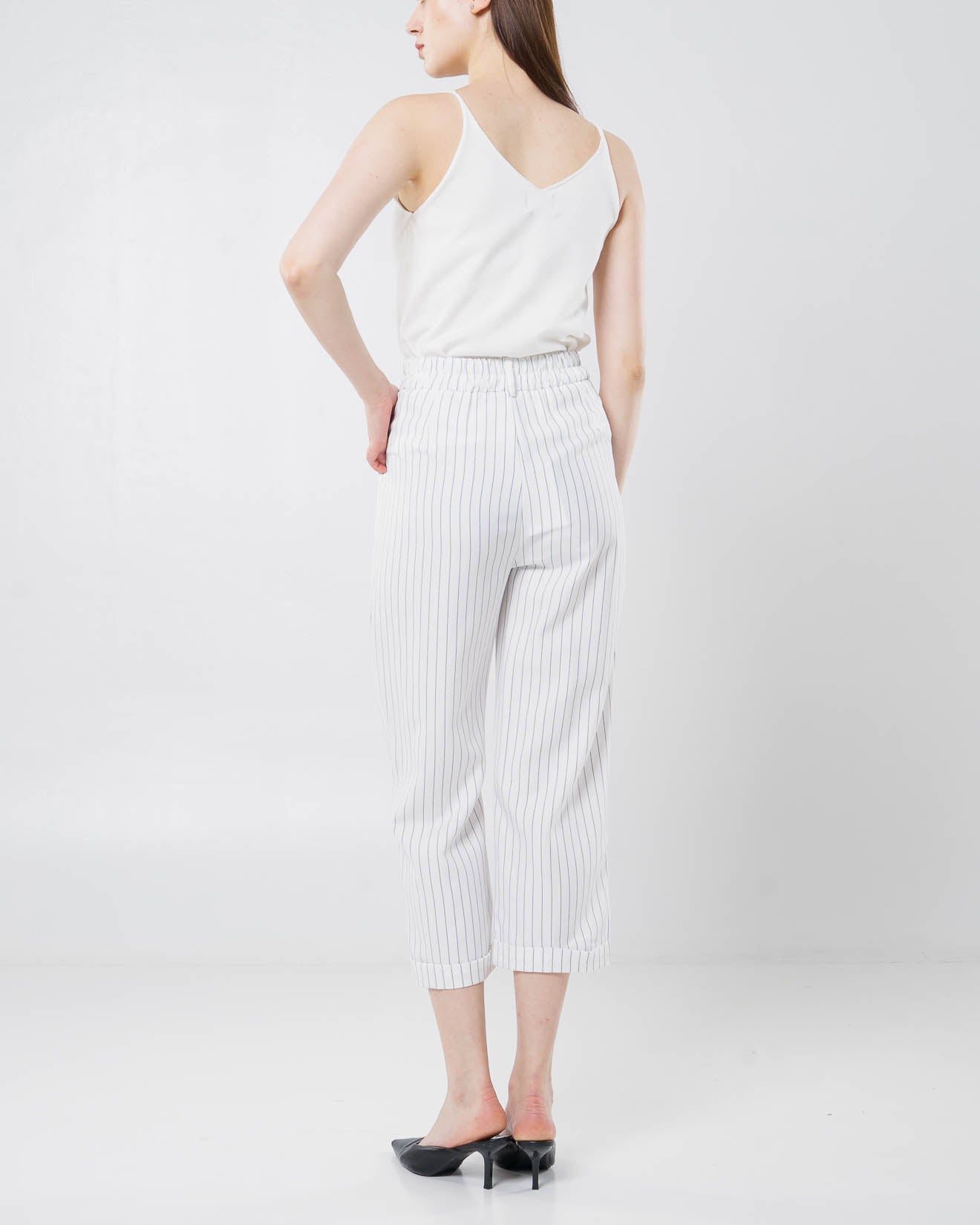 Dwyn Stripped Wide Pants White –  Celana Formal Wanita  – 288979