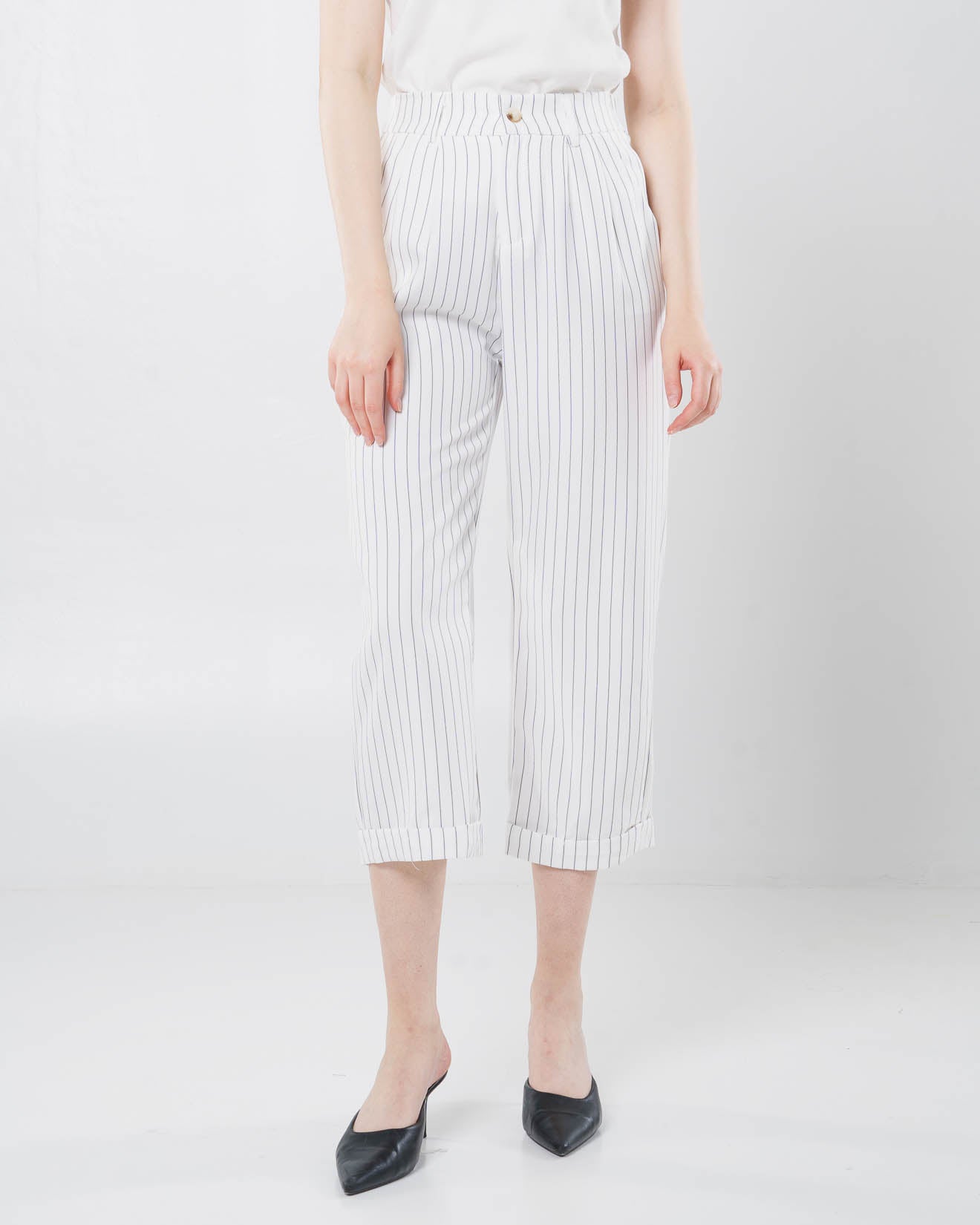 Dwyn Stripped Wide Pants White –  Celana Formal Wanita  – 288979