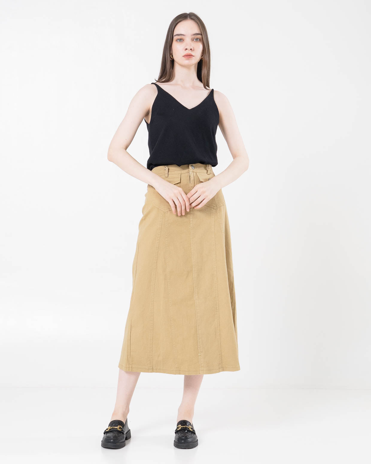 Karen A-Line Double Pocket Brown Skirt – Rok Panjang Wanita Casual - 289500