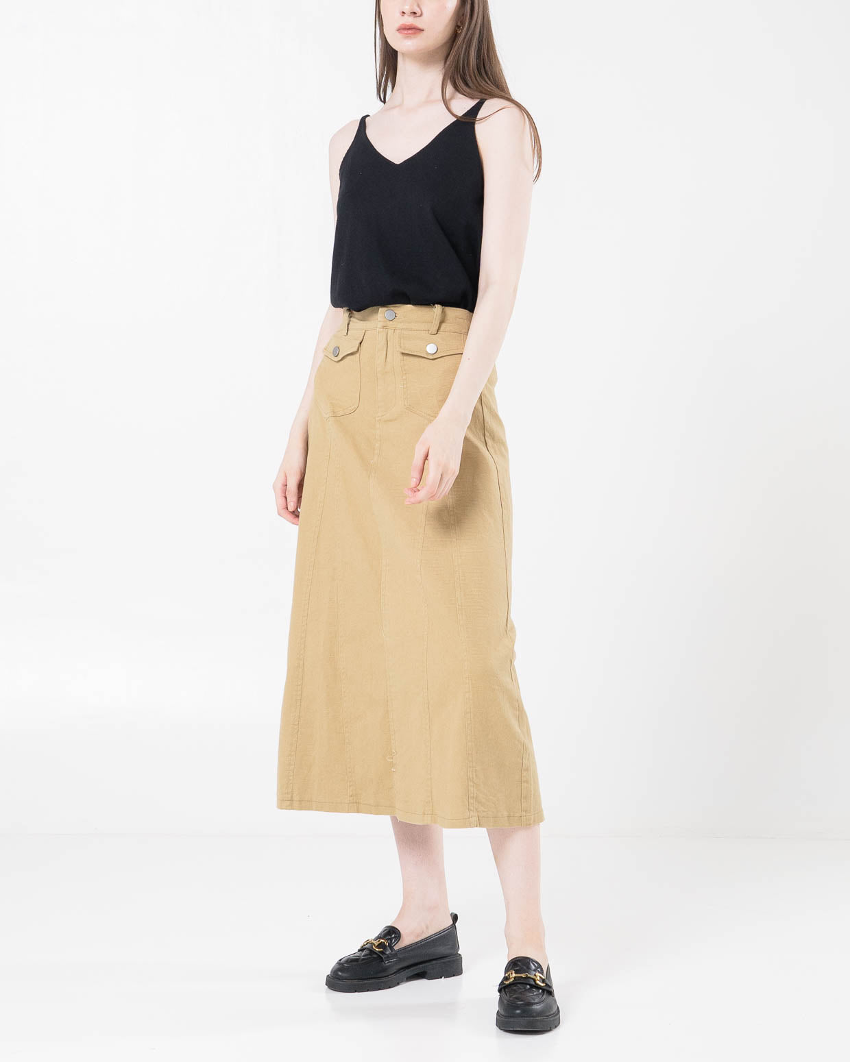 Karen A-Line Double Pocket Brown Skirt – Rok Panjang Wanita Casual - 289500